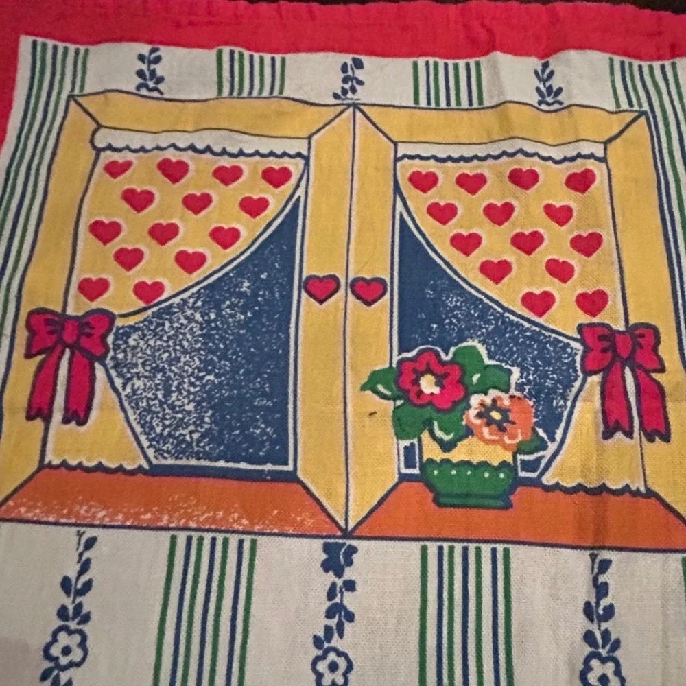 Vintage Marika Tea Towel Cotton Cat Cottagecore Folk Art Retro Decor Farmhouse